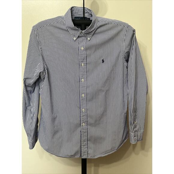 Polo Ralph Lauren Blue Striped Button Down Custom Fit Shirt Size XL - Picture 1 of 4